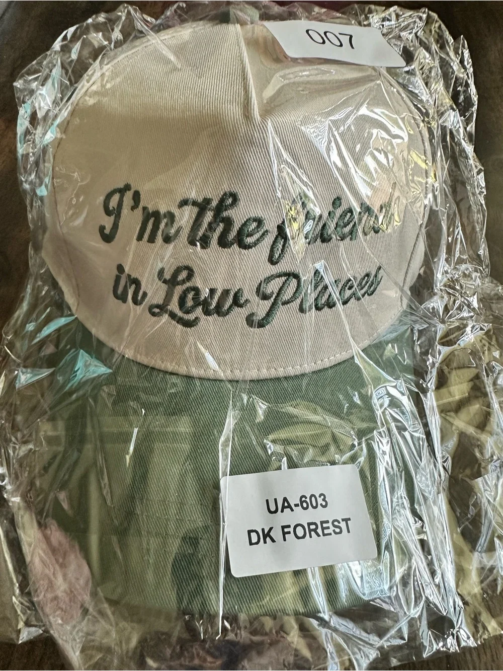 NWT Women’s Cream/Green Embroidered “Friends in Low Places” Trucker’s Hat Cap